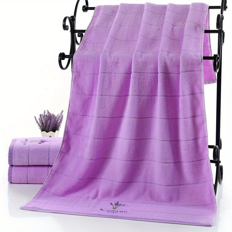 3pcs Lavender Pattern Towels Set, Including Bath Towel 70.0*140.0cm, 2 Face Towels 34.01*73.99cm, Bathroom Comfortable Soft Fabric Towels, Bathroom Supplies