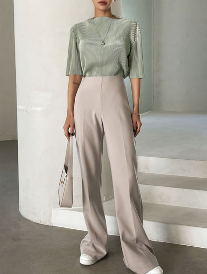Boat Neck Textured Blouse, Elegant Half Sleeve Blouse For Spring & Summer, Women's Clothing