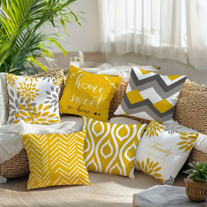 6pcs Modern Geometric & Floral Print Throw Pillow Covers, 44.96cm - Polyester, Machine Washable, Zip Closure - Ideal for Living Room, Bedroom, and Home Decor (Covers Only), Decorative Pillows | Contemporary Style | Zippered P