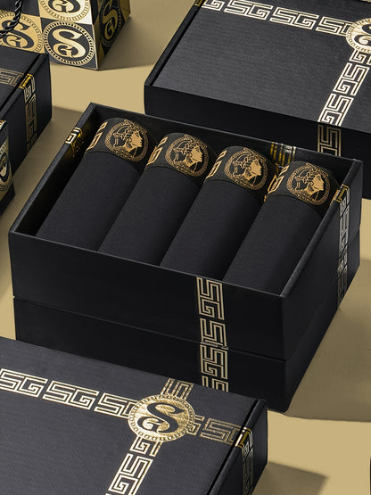 4pcs Black and Golden Boxer Briefs - Soft, Breathable Viscose, Comfortable Daily Wear for Men, Slim Fit with Elasticity, Solid Color Design, Casual Underwear|Boxer Briefs|Boxers as a Gift