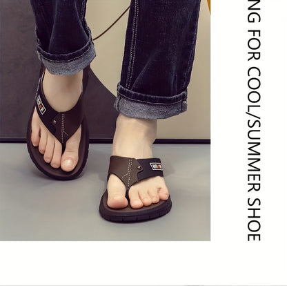 Chinelo de dedo casual de verão para homem - Resistente a odores, antiderrapante, durável, com sola macia e tira ajustável, design castanho e preto para uso diário e ao ar livre, calçado de praia | Chinelo de dedo elegante | Sola em PVC durável, sandália