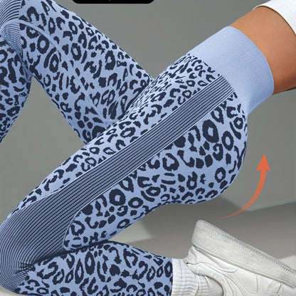 Women'S Leopard Print Yoga Pants - Non-Slip Workout Leggings with Elastic Waistband, Stretchy & Breathable Gym Pants for Yoga, Running, Casual Attire - All-Season Fitness Leggings in Pink & Leopard Print - Non-Slip Grip Activ