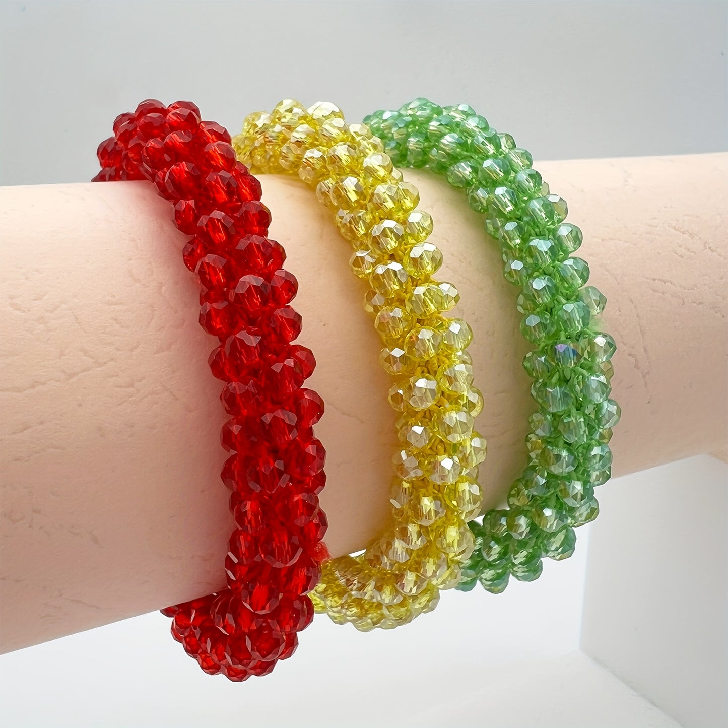 Esbbela 3pcs Bracelet Set Holiday Gift Beaded Artificial Crystal Stackable Strap Set with Elasticity Suitable for Women Men 16.51-20.32 cm Daily Vacation