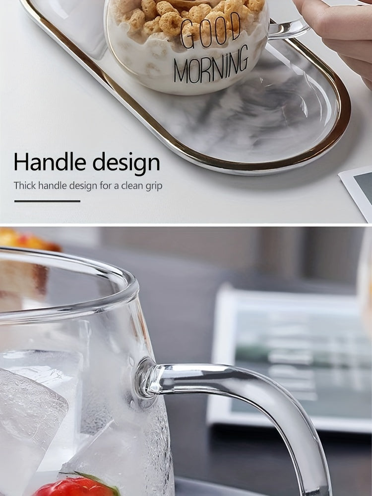 1pc, Good Morning Breakfast Milk Oatmeal Cup, High Borosilicate Glass Mug, Large Capacity Glass Cup, 400ml/13.6oz