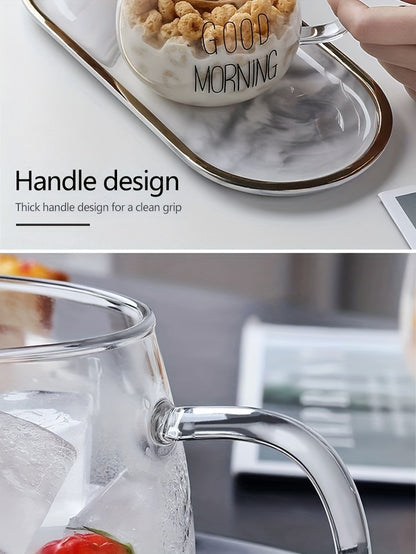 1pc, Good Morning Breakfast Milk Oatmeal Cup, High Borosilicate Glass Mug, Large Capacity Glass Cup, 400ml/13.6oz
