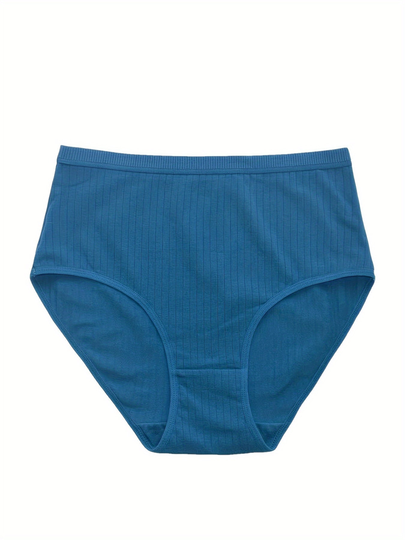 8pcs Solid Seamless Ribbed Briefs, Simple Comfy Breathable Stretchy Intimates Panties, Women's Lingerie & Underwear