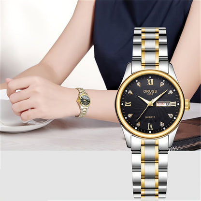 Luxury Rhinestone Decor Quartz Watch Waterproof Calendar Luminous Analog Wristwatch For Daily Life Business Travel Vacation Date Watch