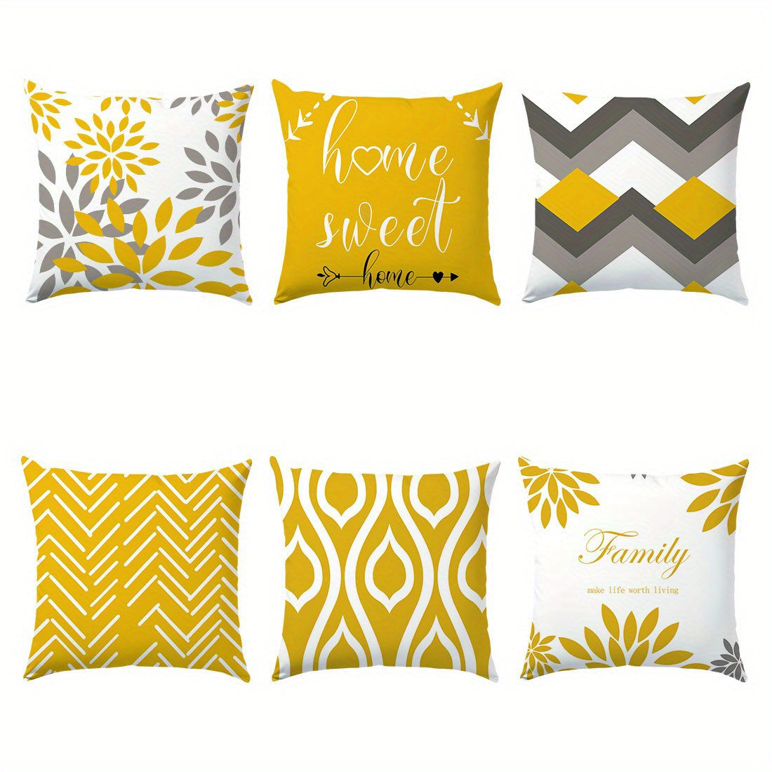 6pcs Modern Geometric & Floral Print Throw Pillow Covers, 44.96cm - Polyester, Machine Washable, Zip Closure - Ideal for Living Room, Bedroom, and Home Decor (Covers Only), Decorative Pillows | Contemporary Style | Zippered P