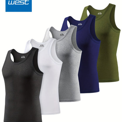 JEANSWEST 5pcs Men'S Tank Tops - Slim Fit Solid Color V-Neck T-Shirts, Breathable Stretch Fabric, Casual & Comfortable for Casual Attire, Solid Color Tank Tops | Vneck Tank Tops | Stretchy Fabric