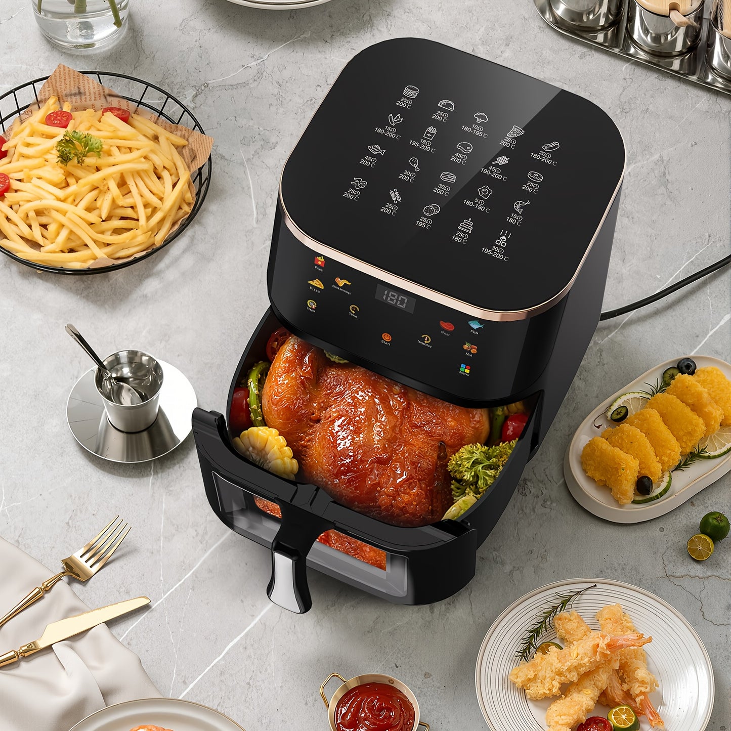 Air Fryer 6.5L 9L 10.5L Oilless 1800W Large Capacity Oven Air Fryers Healthy Cooker With 10 Preset, Visual Cooking Window, Non-Stick Basket, Dishwasher Safe