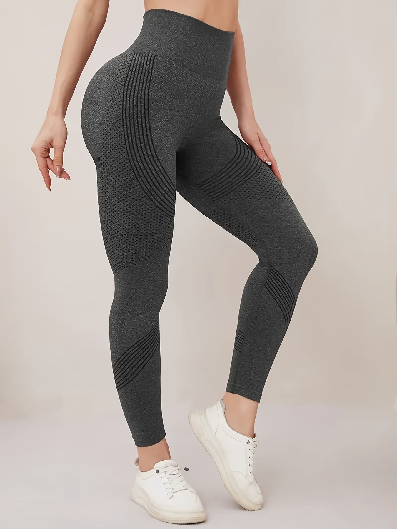 3pcs Breathable High Waist Butt Lifting Fitness Leggings, Solid Color, Tummy Control Running Sports Tight Yoga Pants, Women's Activewear
