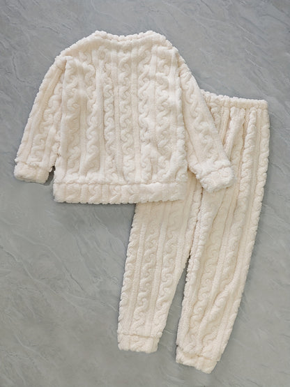 New Autumn and Winter Thick Warm Pajama Set with Jacquard Velvet Long-Sleeve Bear Top and Flannel Pants for Winter