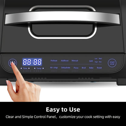 Fritadeira Elétrica 8 em 1 com Grelha e Ar Quente, Capacidade de 6L, Controlo por Toque, Temporizador de 120 Minutos, 1700W, Preta