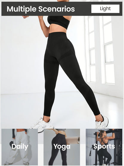 Women'S High-Waisted Seamless Leggings - Butt-Lifting Peach Lift Design, Medium-Stretch Fabric, Solid Black, 7/8 Length for, & Casual Wear, All-Season Comfort, Leggings, Apparel, Sleek Look, Comfortable Fit