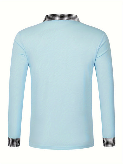 Men's Casual V-Neck Long Sleeve Rugby Shirt For Spring Autumn, Men's Clothing