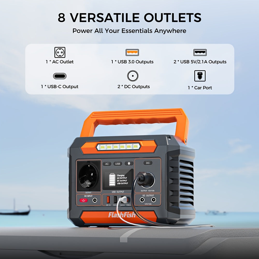 FF FLASHFISH 300W P66 Portable Power Station, 230.88 Wh/62400mAh Lithium-Ion Cells Solar Generator 300 W AC Output, 600 W Surge, 2 X DC Output And 4 X USB, LED Lights, Power Generator for Outdoor Use,  Compact Design, Lightwe