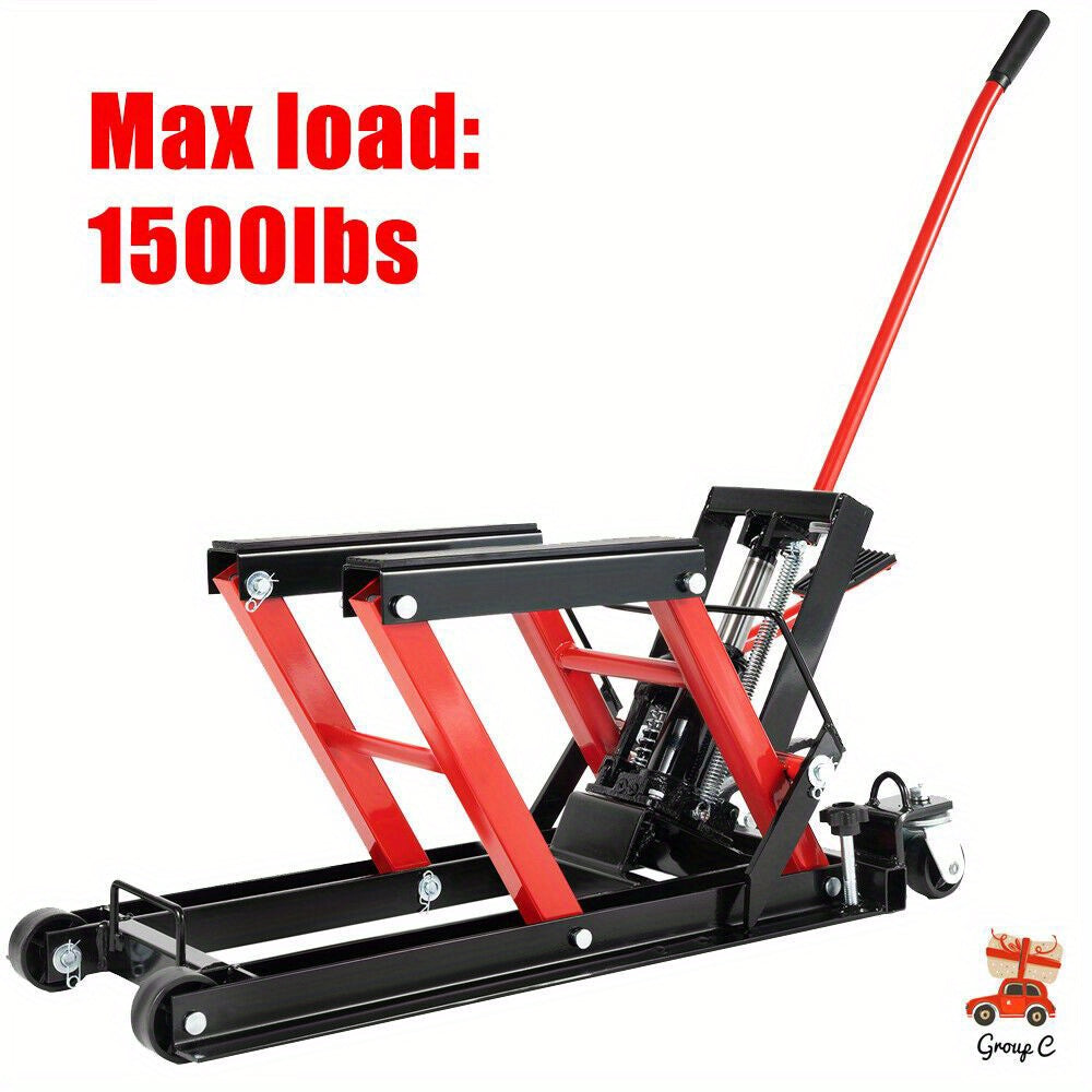 CNCEST Motorcycle Lift, Hydraulic Motorcycle Lift, Maximum Load 680kg, Rubberised Carrying Surfaces, Easy Use, Mounting Stand, Folding Lifting Platform (Red) Hot, Motorcycle Lifts, Motorcycle Stand Pad, Motorcycle Parts And A
