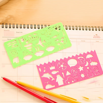 4pcs Cartoon Students' Sketch Ruler Drawing Template Ruler Student Stationery 14.9*6.5CM/5.86*2.55inch