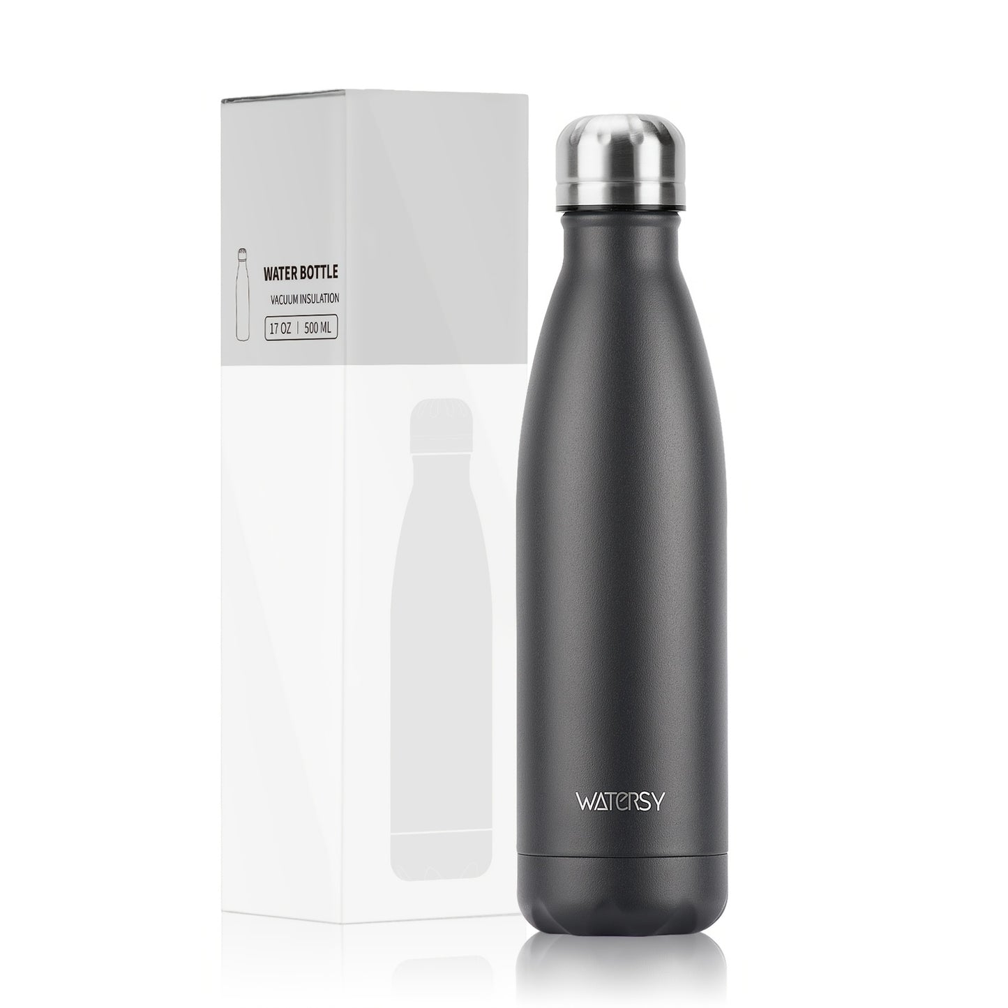 1pc WATERSY 17Oz/500Ml Outdoor Water Bottle 304 Stainless Steel Insulation for Heat Preservation And Cold Preservation with White Card And Silver Hot Stamping Box 2 Sealing Rings