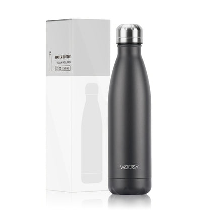1pc WATERSY 17Oz/500Ml Outdoor Water Bottle 304 Stainless Steel Insulation for Heat Preservation And Cold Preservation with White Card And Silver Hot Stamping Box 2 Sealing Rings