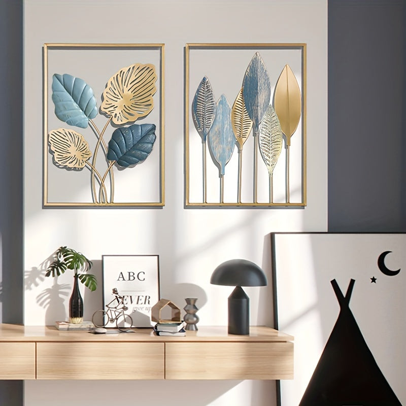 3pcs Mounted Metal Wall Decor, Thick Minimalist Metal Wall Art, Modern Metal Leaf Wall Hanging, Suitable For Sofa Backdrop Bedroom And Living Room, Golden Classic Style, No Frame, 43.94x 29.97 Cm