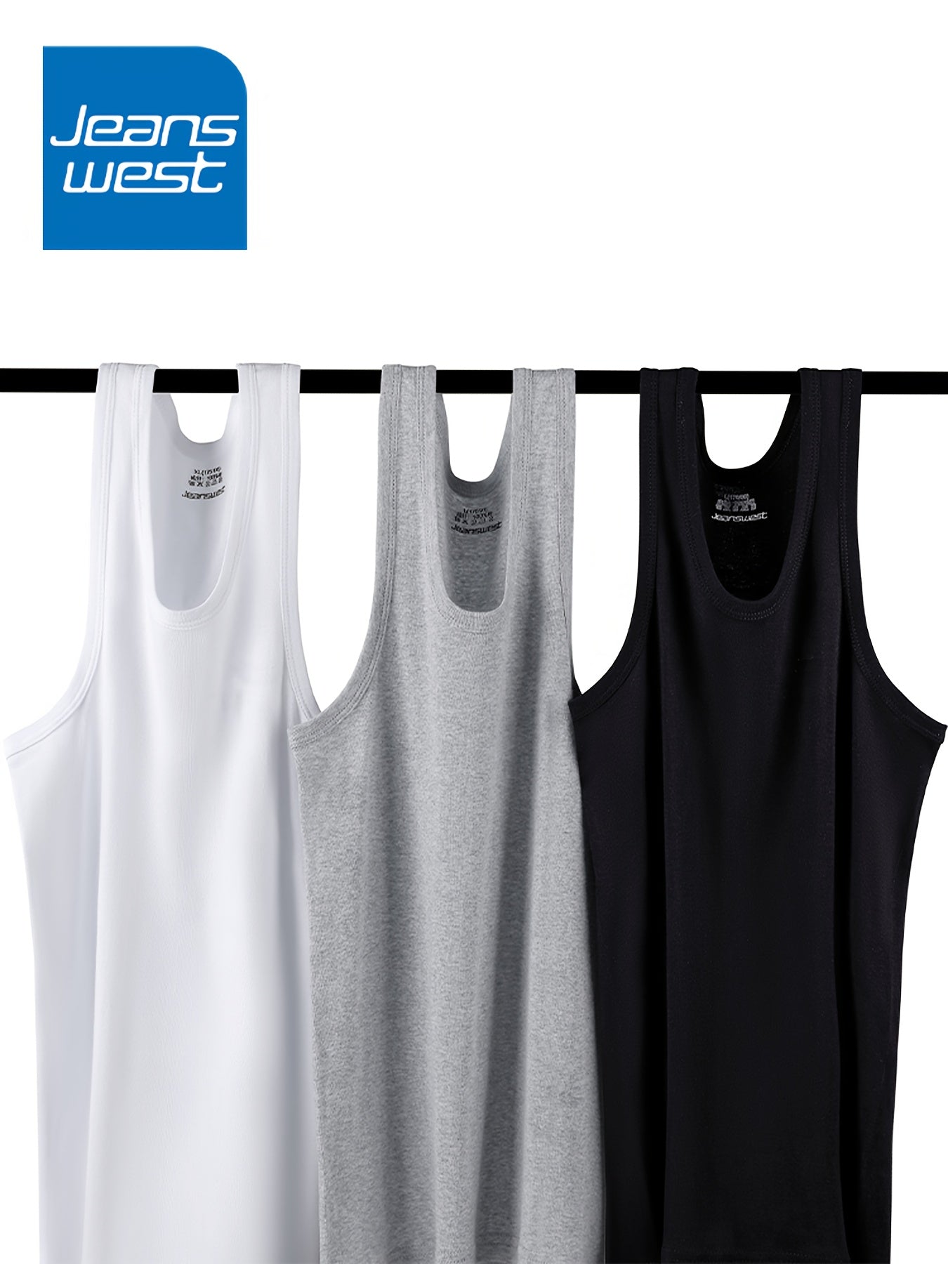 JEANSWEST Men's Vest 3-Pack, Pure Cotton Fashion Simple Solid Color Slim-Fit Tank Top