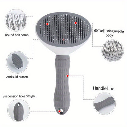 1pc Pet Grooming Brush - Efficient Hair Removal Comb for Cats & Dogs, Ergonomic Handle, Durable ABS Material, Ideal for Coat Health Maintenance, Pet Grooming Tool|Easy Grip Handle|Fine Bristle Comb, Pet Hair Remover Tool