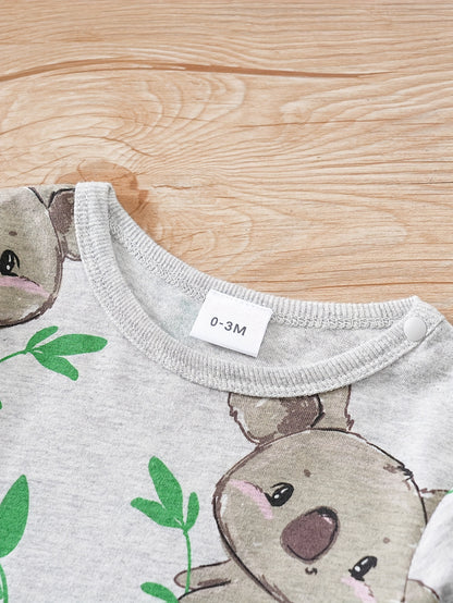 Baby Cute Cartoon Koala Long Sleeve Crew Neck Rompers