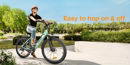MileCity1 Step-Thru Electric Bike - Heavy-Duty Adult e-Bike with 250W Motor, 120KM Long Range, Front Suspension, 7-Speed Gears, LED Display, 66.04cm x 4.95cm All-Terrain Tires, Dual Brake System - Fast-Charging, for City Comm