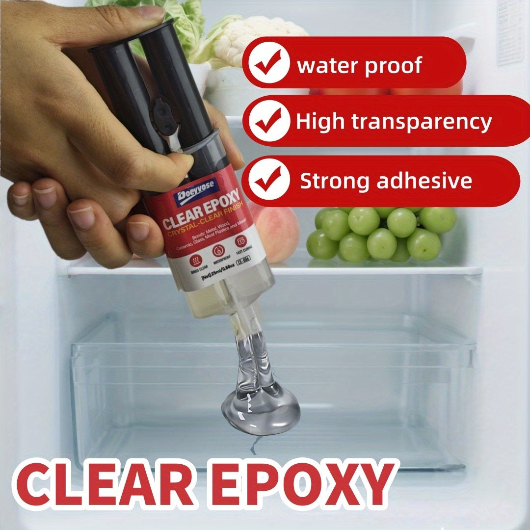 Doeyvose Clear Epoxy Adhesive Glue - Waterproof Strong Bonding, Transparent Waterproofing Sealant for Refrigerator Drawers, Doors, Floors, Walls, Roofs, Tiles - Heavy-Duty Epoxy Resin-like Formula (25ml/0.88oz) - Multi-Surfac