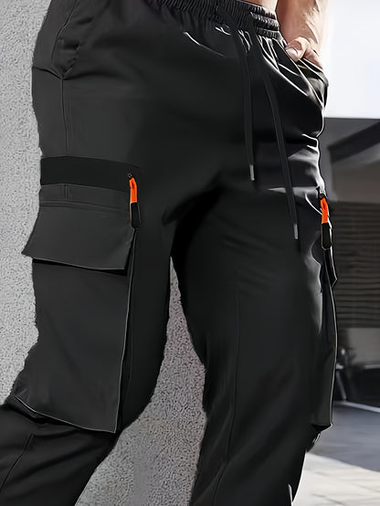Men's Heavy-Duty Work Pants - Loose-Fit Cargo Trousers with Multiple Utility Pockets, Elastic Waistband, Non-Stretch Fabric for Construction, Outdoor, Everyday Casual - Black Pants (Machine Washable), Outdoor Activities, Func