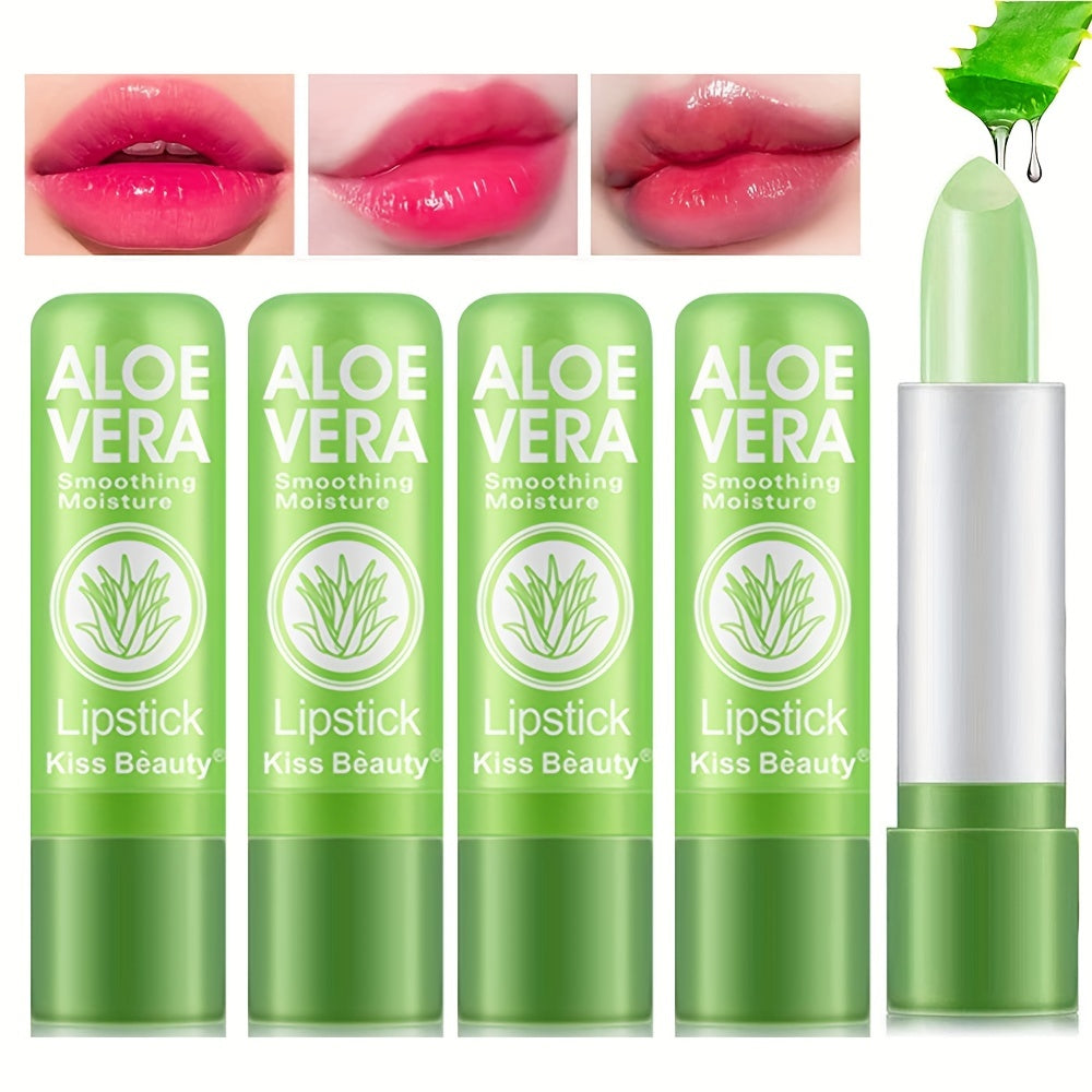 Aloe Vera Color Changing Lipstick, Long Lasting Moisturizing Temperature Color Changing Aloe Vera Lip Gloss Lip Balm, Green Lipstick That Turns Pink Magic Lipstick Makeup Valentine's Day Gifts