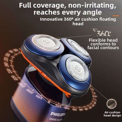 For Philips Shaver Series 5000X Electric Shaver with Wet & Dry Shaving, 360° Rotating Head, 1-Hour Quick Charge, 5-Minute Fast Recharge, 3-Blade System, USB-Powered, 46-60 Min Battery Life, Washable Razor, Ideal For Men & Wo