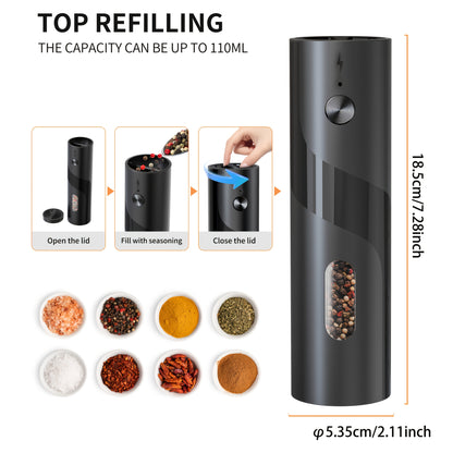 1pc or 2pcs Rechargeable Electric Salt & Pepper Grinder with LED Light - Automatic Salt & Pepper Mills, USB Charging, Adjustable Coarseness, 110ml Large Capacity, Ideal for Kitchen & Dining Use, Kitchen Spice Mill | Modern Ki