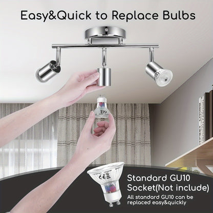 LED Ceiling Light Rotatable 3 Flame LED Spotlight Ceiling Spotlight Modern Ceiling Spotlight (Matte Nickel) for Kitchen, Living Room, Bedroom (Bulb Not Included), Task Lighting, Room Focal Point, Adjustable Downlight, Modern