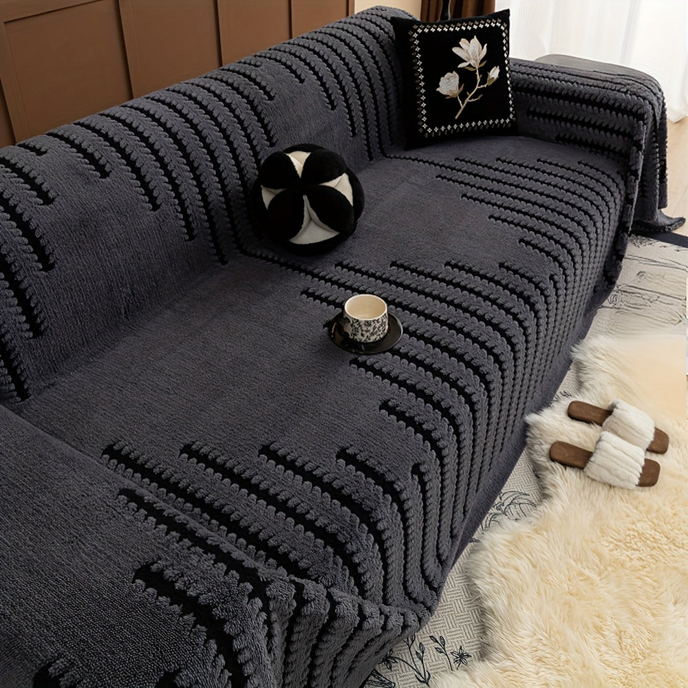 1pc Modern & Striped Sofa Cover - Soft Polyester, Machine Washable, Easy to Fit for 3-Seater, Loveseat, Sectional Sofa, Armchair