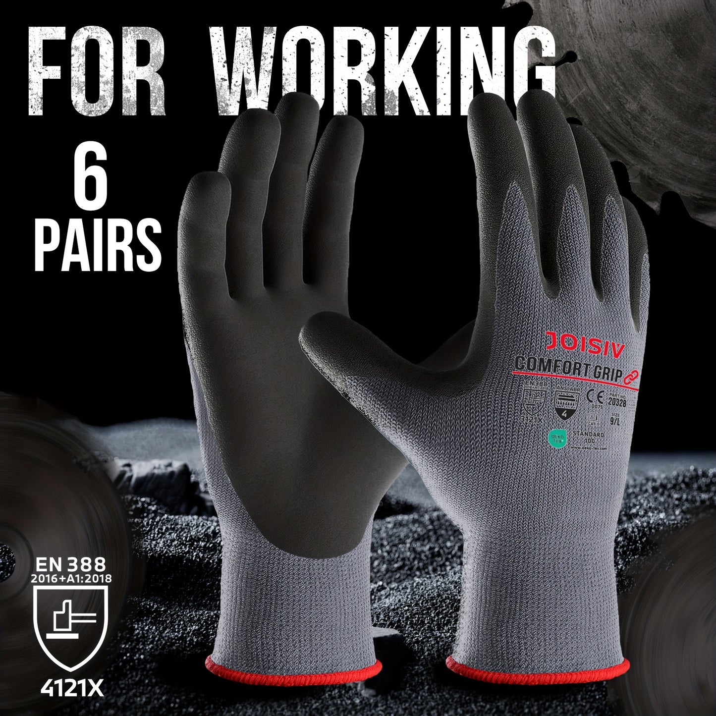 JOISIV 2/6 Pairs of Nitrile-Coated Rubber Gloves Featuring Microfoam Nitrile for a Robust Non-Slip Grip, Ideal for Gardening, Truck Driving, Auto Repairs, Laborers, Home Renovations, And Everyday Tasks.