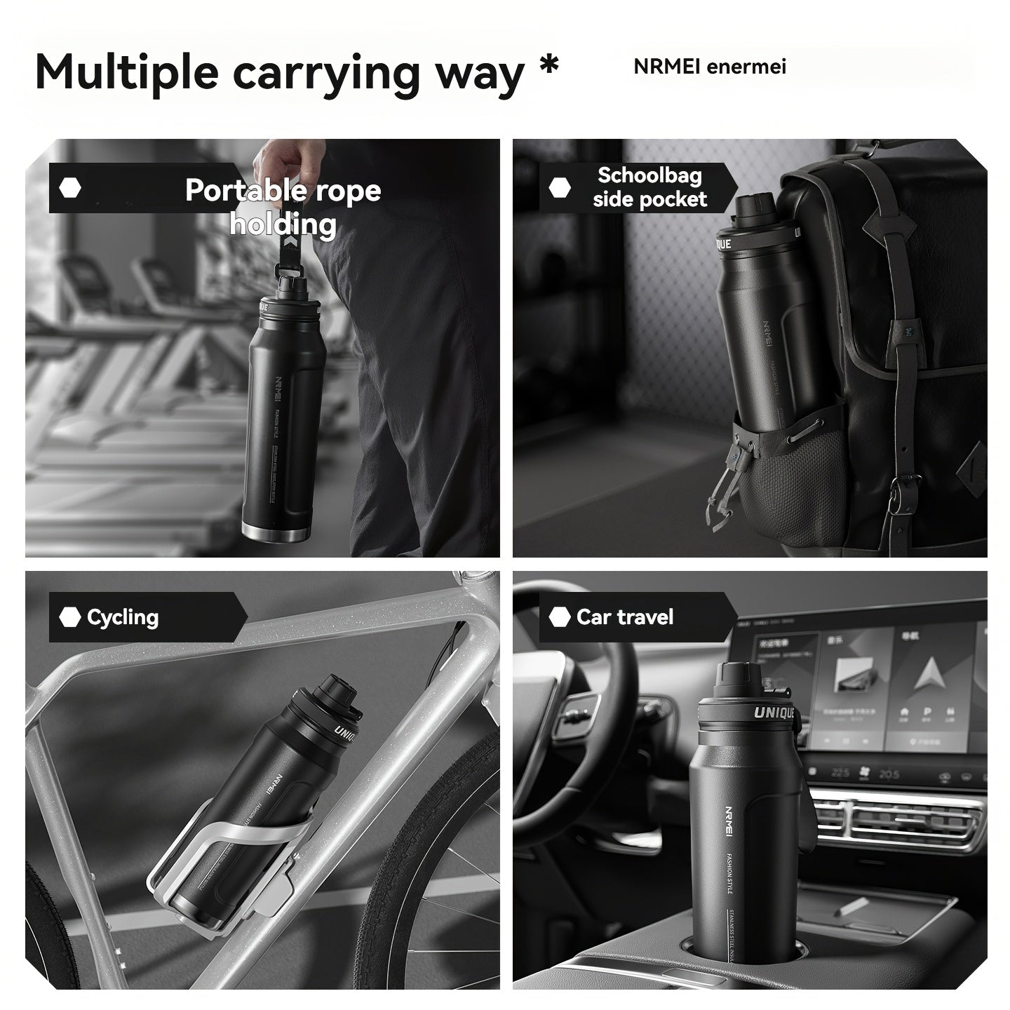 1 stainless steel water bottle with carrying strap, 316 stainless steel, suitable for outdoor and camping