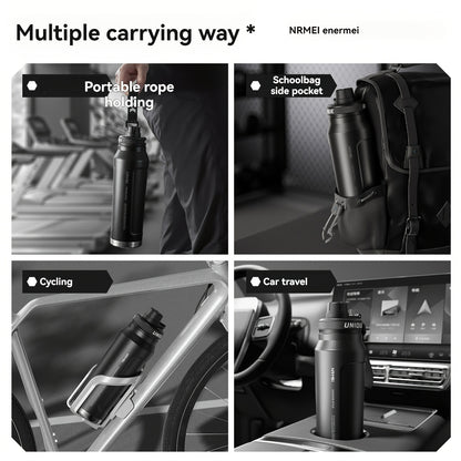 1 stainless steel water bottle with carrying strap, 316 stainless steel, suitable for outdoor and camping