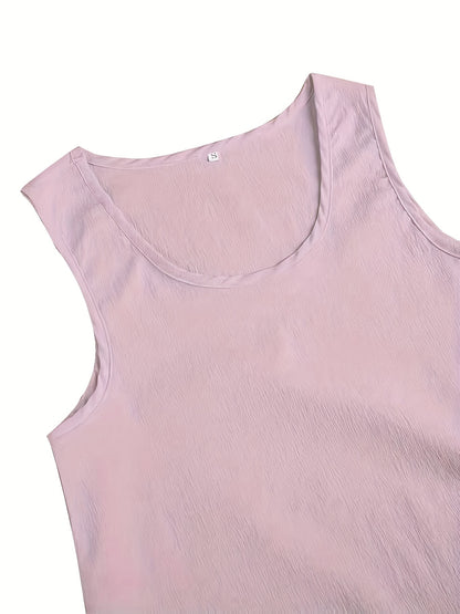 Solid Matching Two-piece Set, Casual Sleeveless Tank Top & Loose Pants Outfits, Women's Clothing