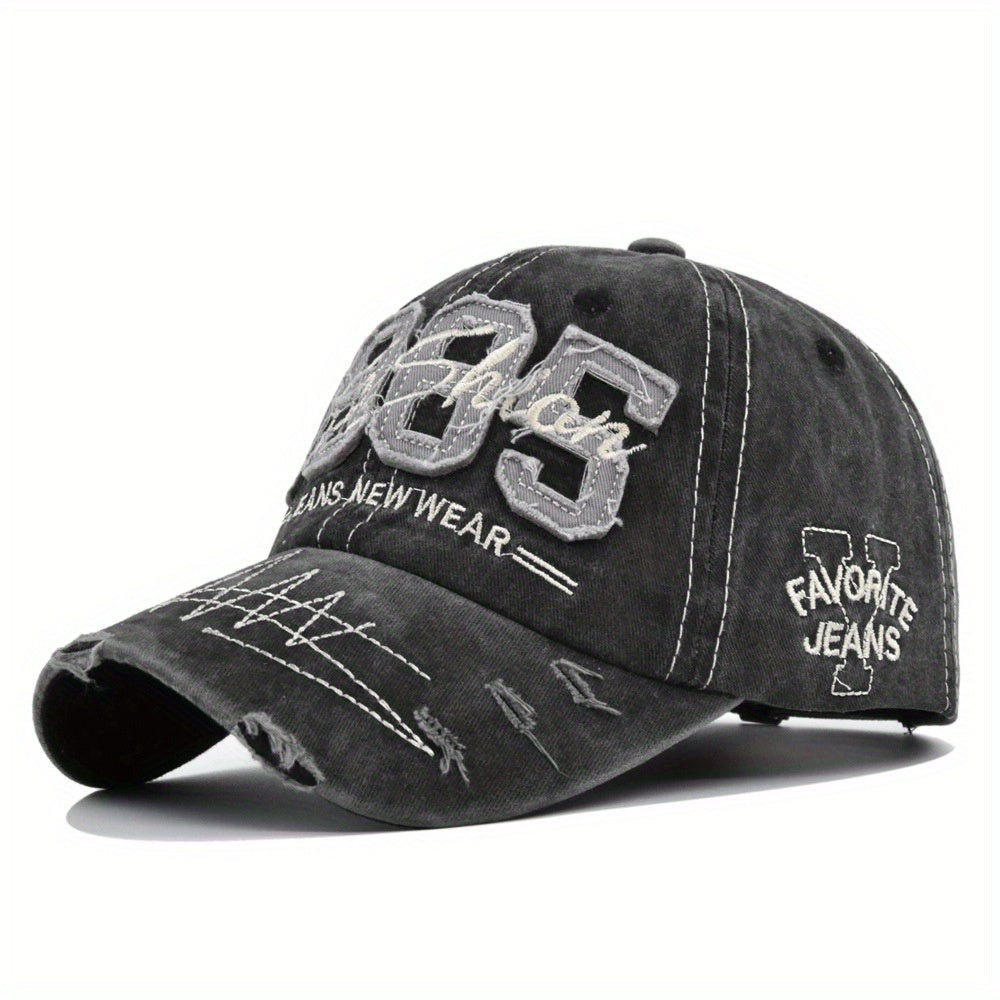1985 Embroidery Ripped Baseball Cap Washed Distressed Patch Adjustable Dad Hat Vintage Lightweight Sunscreen Sports Hat