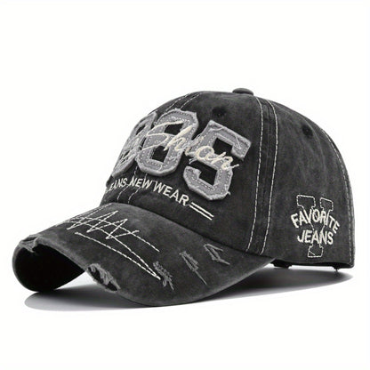 1985 Embroidery Ripped Baseball Cap Washed Distressed Patch Adjustable Dad Hat Vintage Lightweight Sunscreen Sports Hat