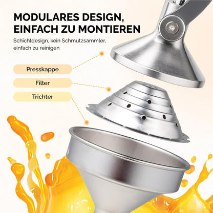 Bonnlo Heavy-Duty Manual Juicer with Removable Top Filter - Heavy-Duty 316 Stainless Steel Citrus, Apple, Orange, Lemon, Lime, Grapefruit Press - Non-Electric Mincer for Home & Commercial Use - Easy-Clean Design, Compact Juic