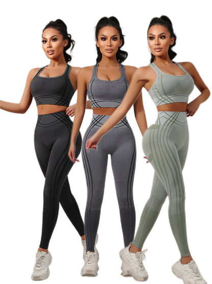 Women'S High Waist Yoga Pants And Sports Bra Set 3pcs Set