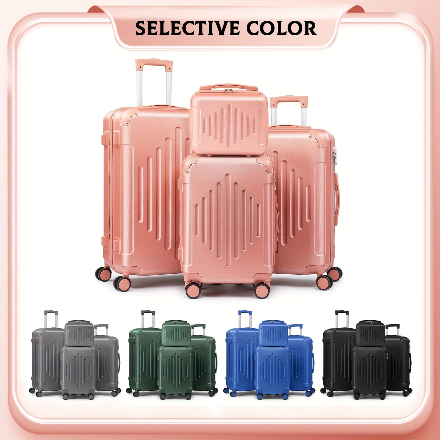 Conjunto de 4 malas com protetores de cantos, tamanhos 12/20/24/28 polegadas, estrutura rígida e resistente, rodas giratórias 360°, multifuncionais, de grande capacidade e leves.