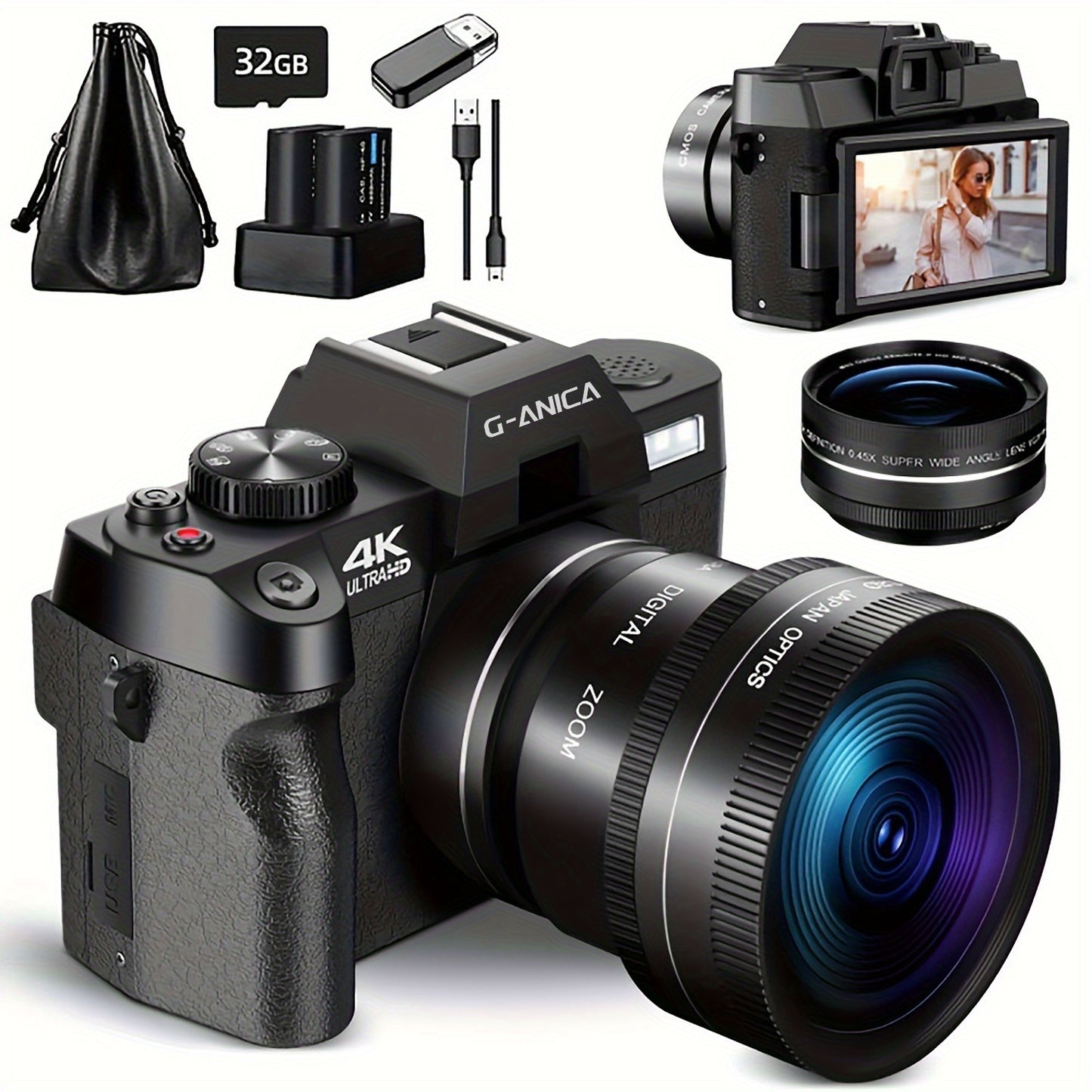 NBD Digital Camera, 48MP Cameras for Photography with WiFi & App Control, 4K Vlogging Camera, Compact Camera, Perfect for Entry-Level Users and Beginners with Macro&Wide Lens-32GB Card