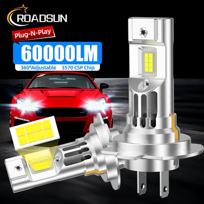 2pcs H7 H11 H1 9005/HB3 9006/HB4 H4 LED Car Headlight, High Low Beam Bulbs 200W/Pair 35000LM/Pair Cold-White 6500K, Decoding Error Free Plug-N-Play Aluminum Body Made,  Error Free Installation, Modern Headlights, Heatresistan