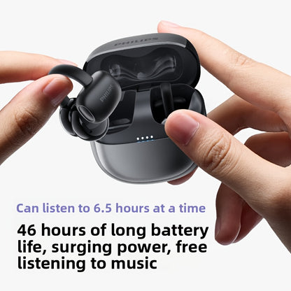 Philips True Wireless Bluetooth Headphones, Open Wireless Earbuds, Ear Clip Wireless Earbuds, for iPhone and Android, Comfortable to Wear, Bluetooth 5.4, 46 Hours of Playtime, Stereo Bass, LED Battery Display, ENC Dual Noise