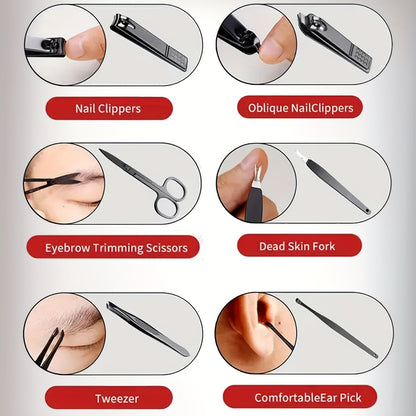 Manicure Set Nail Clipper Set Built-in Nail File Men's And Women's Personal Care Portable Travel Household 7-Piece Set Black Nail Scissors Grooming Tools Kit