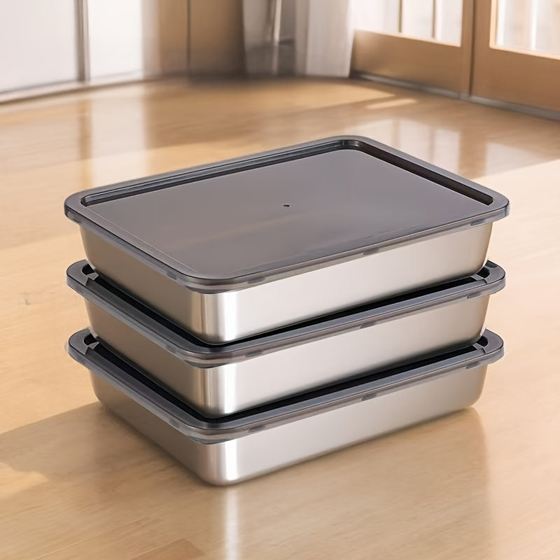 3pcs Stainless Steel Food Storage Containers Leak-Proof, Stackable, Space-Saving - Heavy-Duty Stainless Steel Construction, Airtight Lid for Freshness - Ideal for Meal Prep, Fruits, Meats, Veggies, Leftovers, Fridge, Freezer,